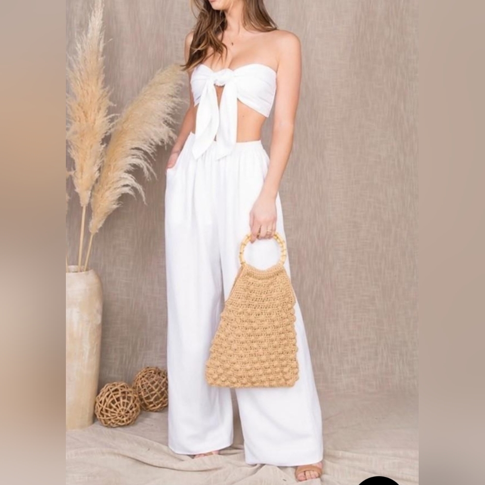 NWT Malibu Bum Smocked Tie Tube Top with Matching Pant Set - Picture 3 of 4